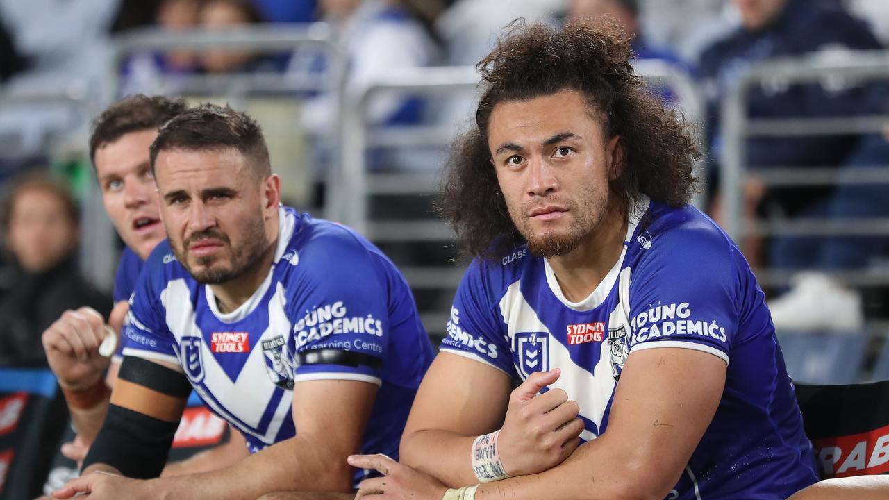 Raymond Faitala-Mariner (right) says he’s been left in the dark after Bulldogs officials confirmed he was free to leave. Picture: Getty Images.