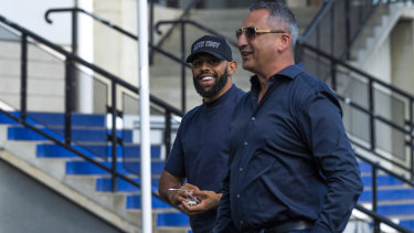 Storm winger Josh Addo-Carr spotted outside Belmore on Tuesday.