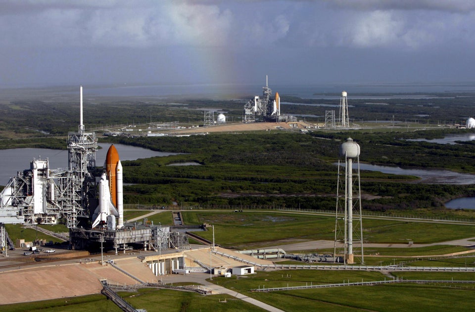 2008 - Space shuttles Atlantis & Endeavour on launch pads..jpg