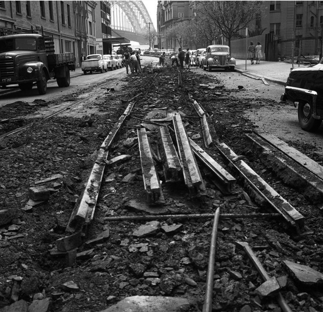 Removing tram tracks George Street 1960.jpg