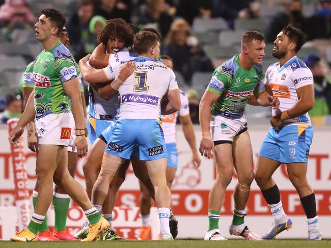 Canberra fans walked out during the Raiders’ loss to Gold Coast.