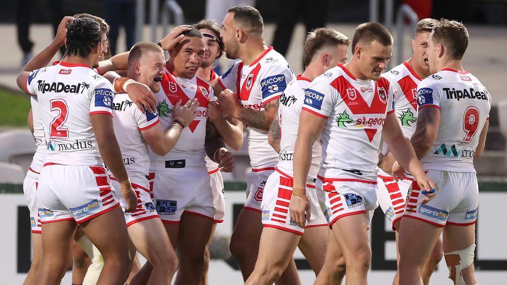 The Dragons will celebrate after news of a planned rebuild to Kogarah Oval. Picture: Mark Kolbe/Getty Images
