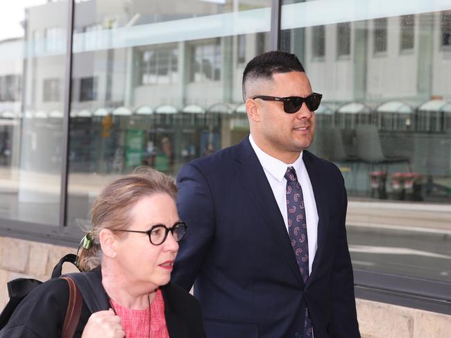 Former star rugby league player Jarryd Hayne arrives at Newcastle Court for his trial on Tuesday. Picture: NCA NewsWire/Peter Lorimer