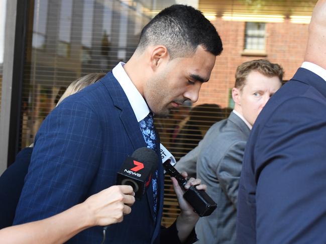 Penrith Panthers NRL player Tyrone May leaves court after being sentenced. Picture: AAP Image/Peter Rae