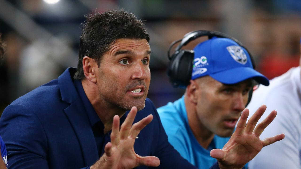 A nervous Trent Barrett nervously watched on from the sidelines as the game went down to the wire. Picture: Getty Images.