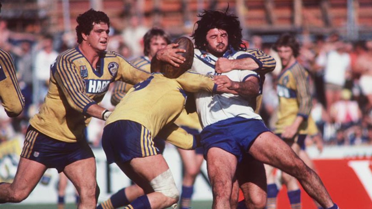 Geoff Robinson charging into the Parramatta defence during the Bulldogs’ 1984 grand final win over the Eels. Picture: NRL Photos