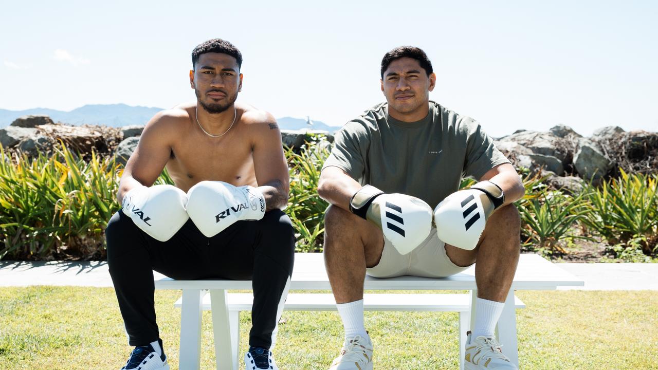 Jason Taumalolo (right) fought on a recent boxing card with several other NRL stars. Picture: Robbie Bolton.