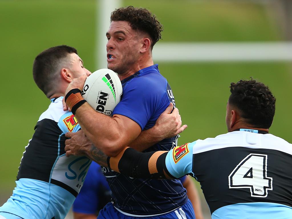 Adam Elliott against the Sharks in a trial match. Picture: Matt Blyth/Getty Images
