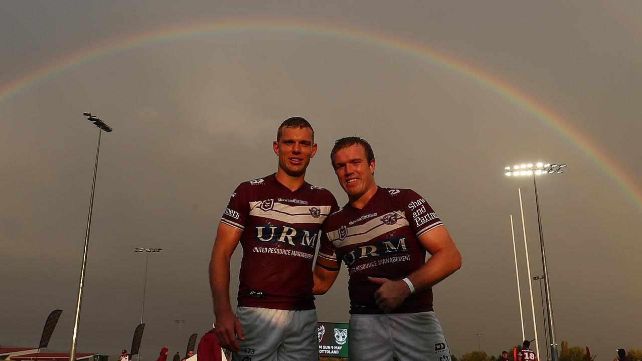 Manly has shut down speculation Tom Trbojevic (left) will be forced to miss the 2021 State of Origin series. Picture: Getty Images.