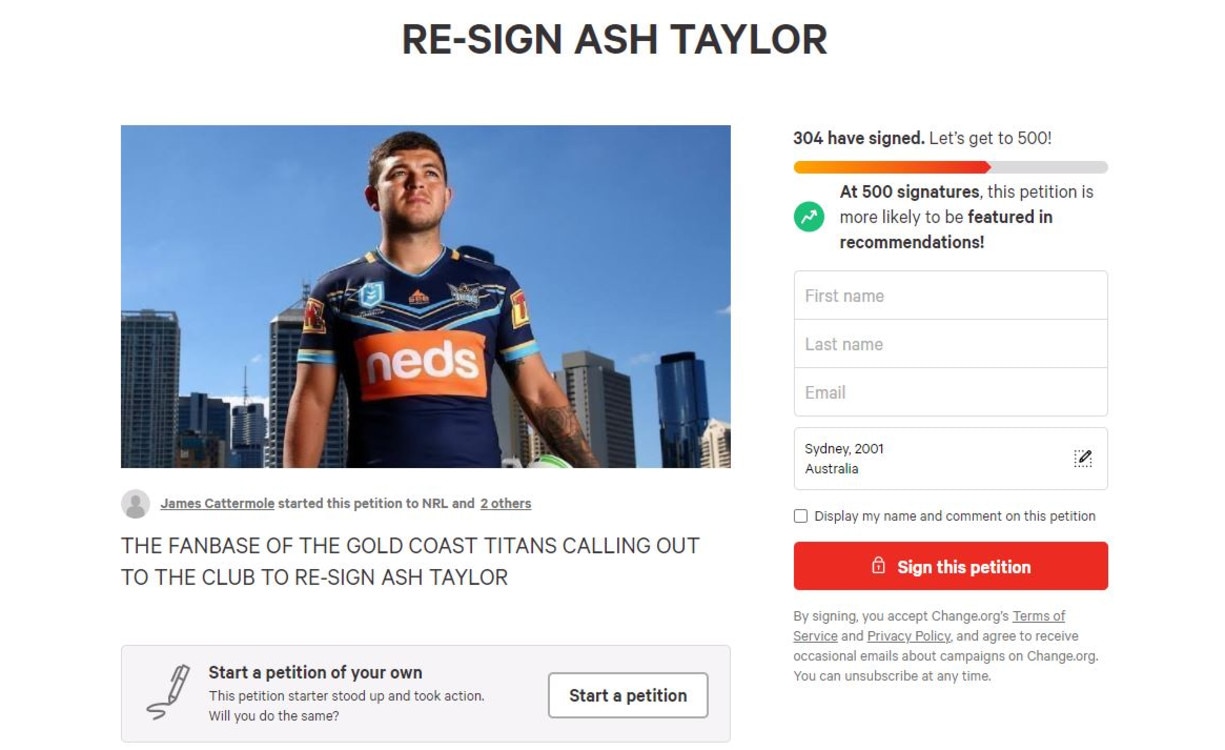 Ash Taylor petition launched by Titans fans