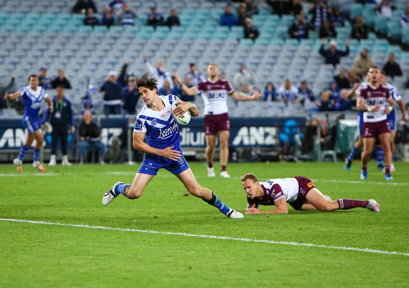Lachlan Lewis gets to the try line against the Sea Eagles.